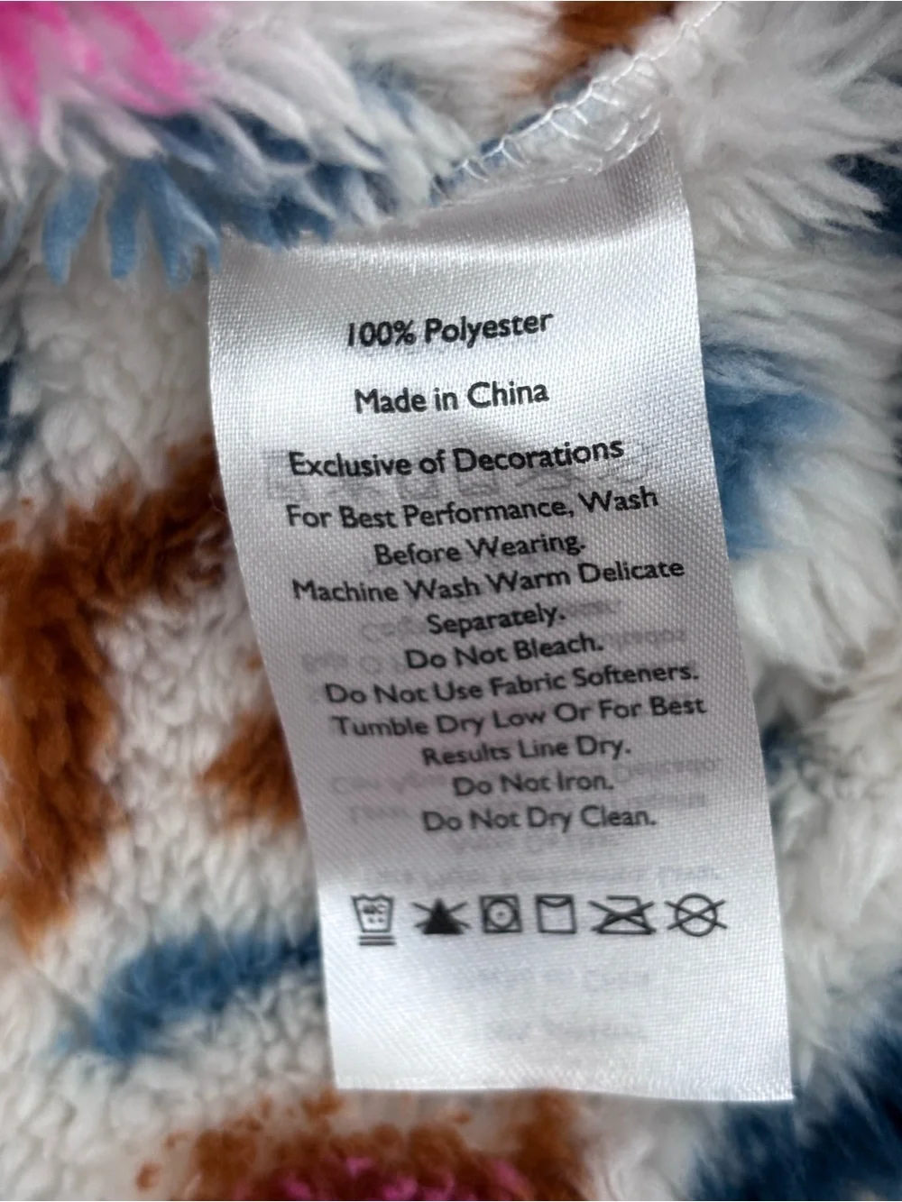 Eddie Bauer Cream Fuzzy Pullover with Brown, Navy & Pink Pattern